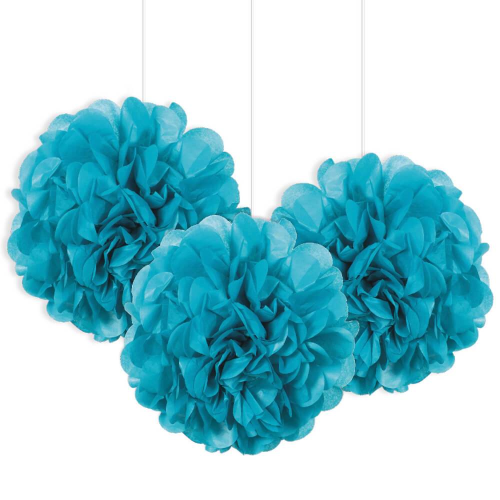 Mini Puff Tissue Balls Decorations 3ct, Caribbean Teal 