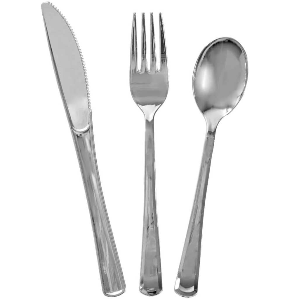 Silver Solid Assorted Plastic Silverware, 18ct 