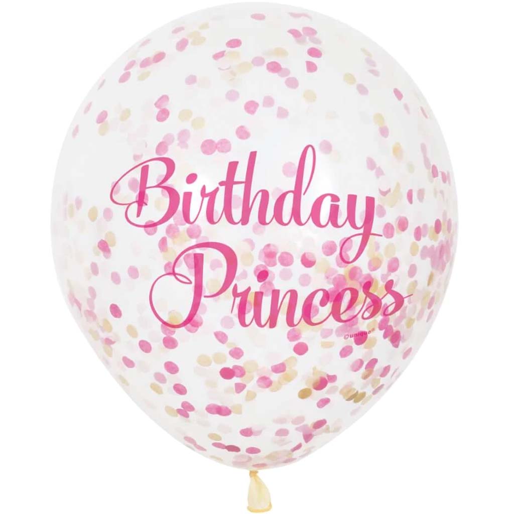 Clear Latex Balloons with Confetti 12in 6ct, Pink Princess 