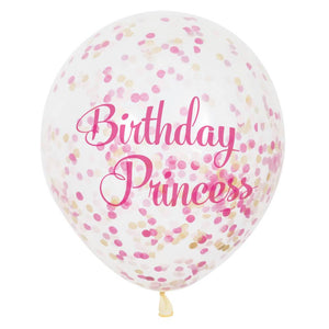 Clear Latex Balloons with Confetti 12in 6ct, Pink Princess