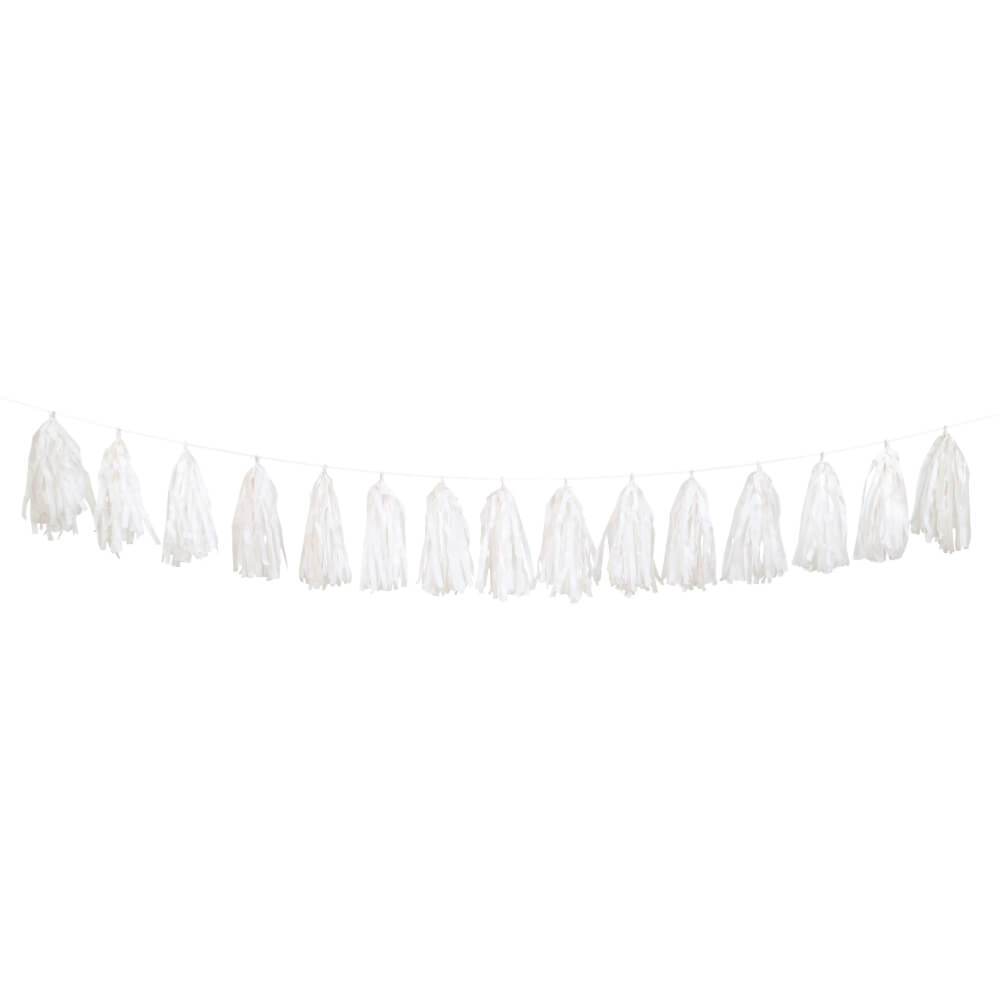 Tissue Tassel Garland 9ft, White 