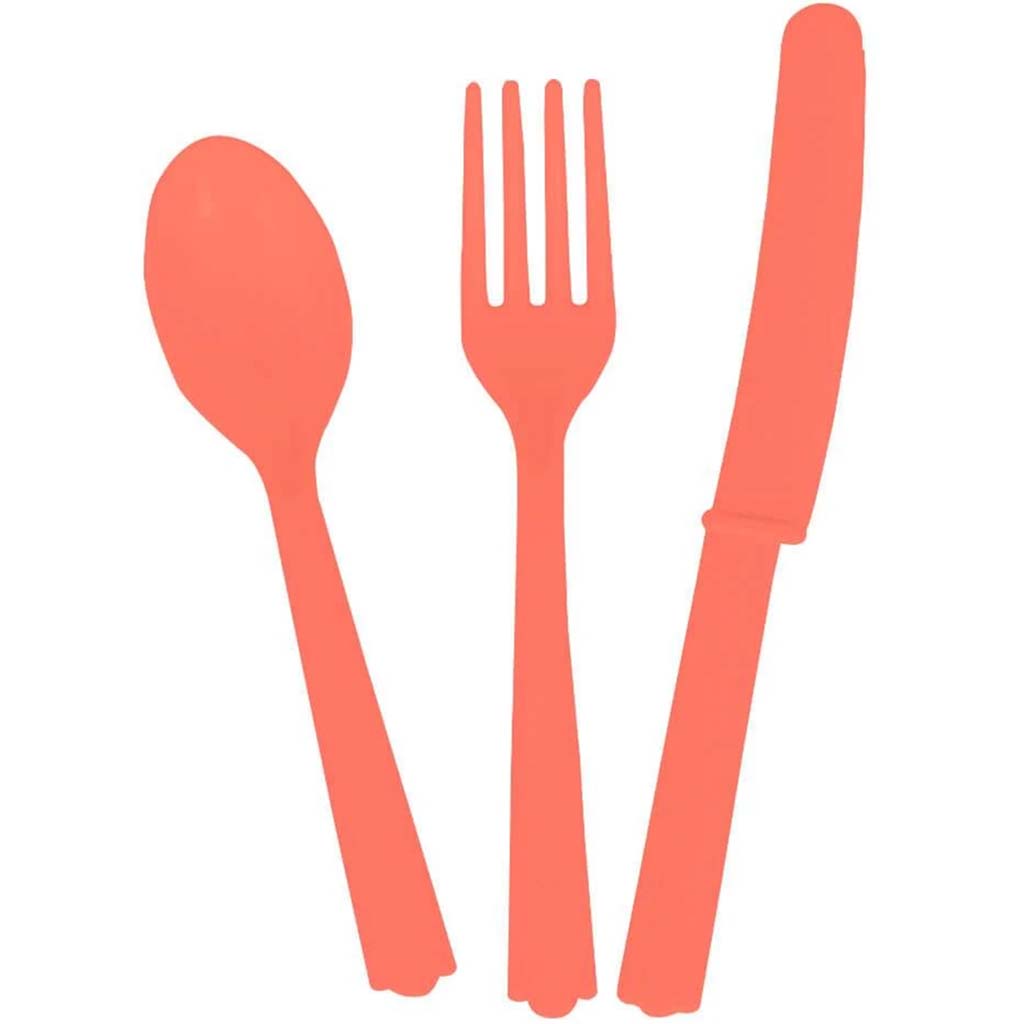 Assorted Plastic Cutlery 18ct, Coral Solid 