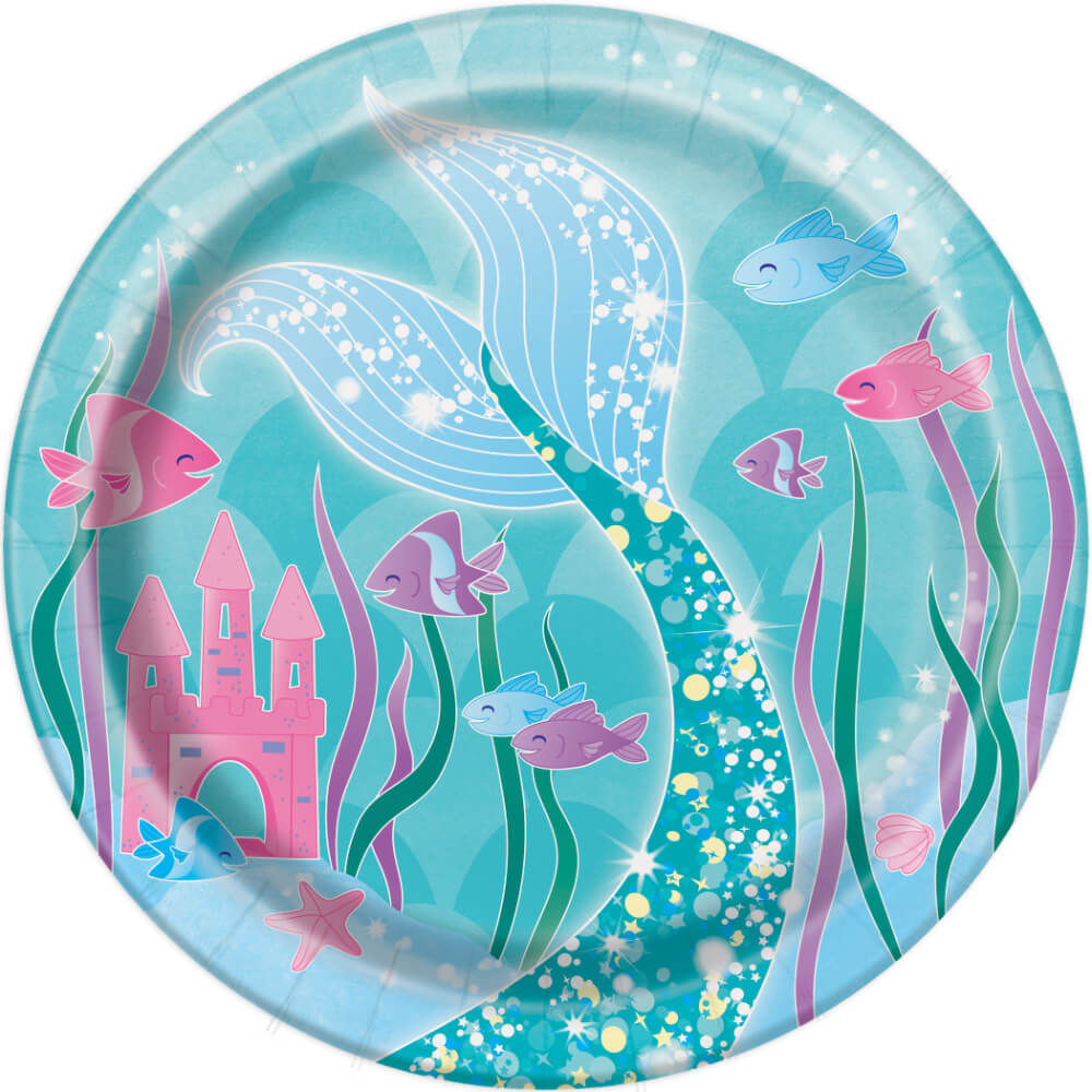 Round Dessert Plates 7in 8ct, Mermaid 