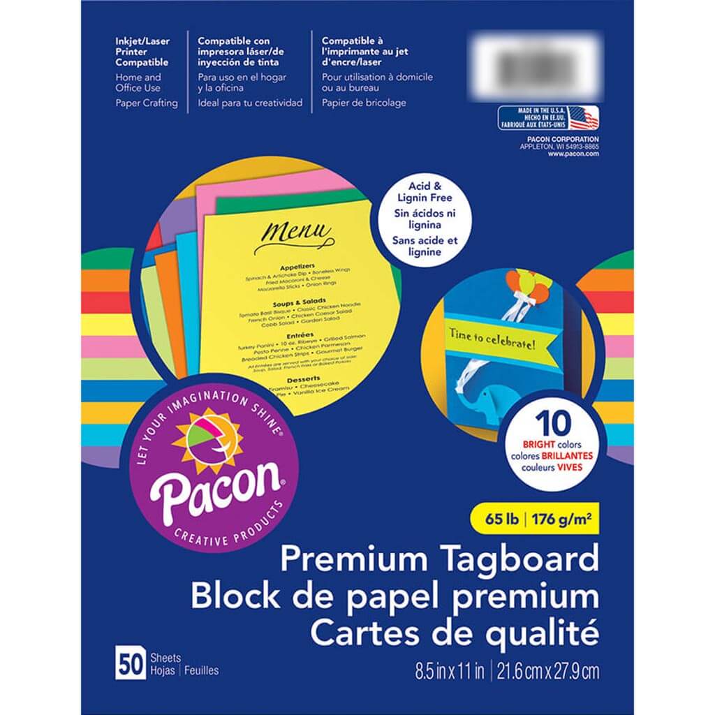 Premium Tagboard Assortment 8.5in x 11in Bright Colors