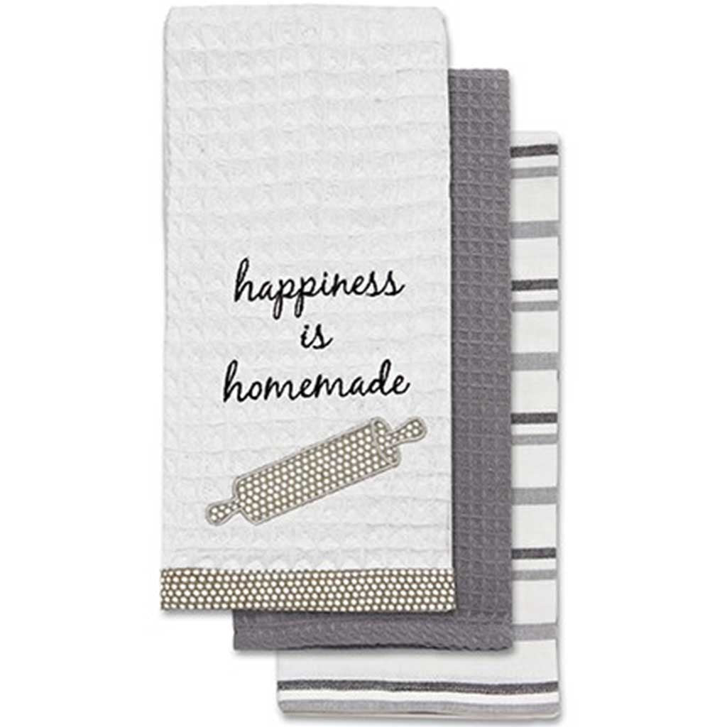 Happiness Is Homemade Applique Kitchen Towel Set Of 3, 18in X 26in