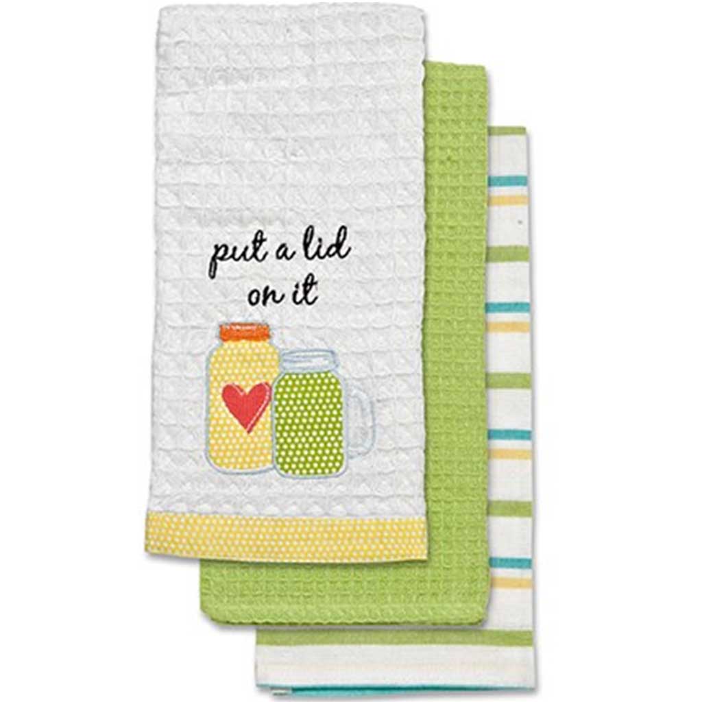 Put A Lid On It Applique Kitchen Towel Set of 3 Yellow, 18in X 26in