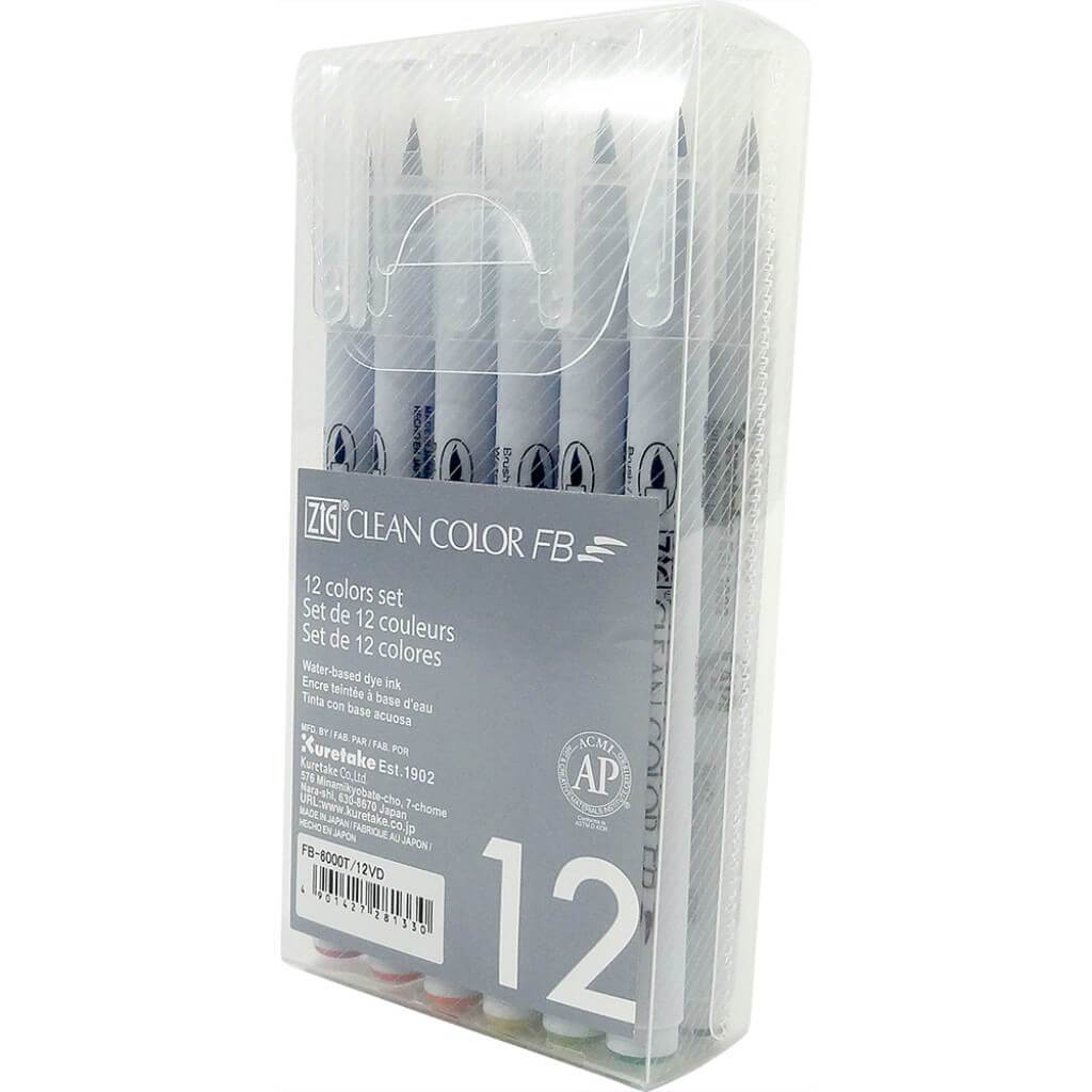 Zig Clean Color Brush Marker 12pcs Set - Bright 