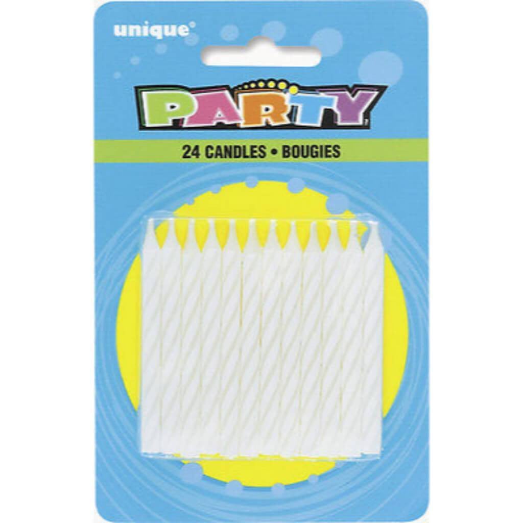 Birthday Candles 24ct, White Spiral 