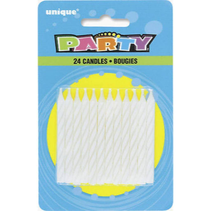 Birthday Candles 24ct, White Spiral 