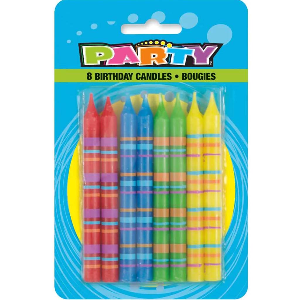 Multi-Color Striped Birthday Candles, 8ct 