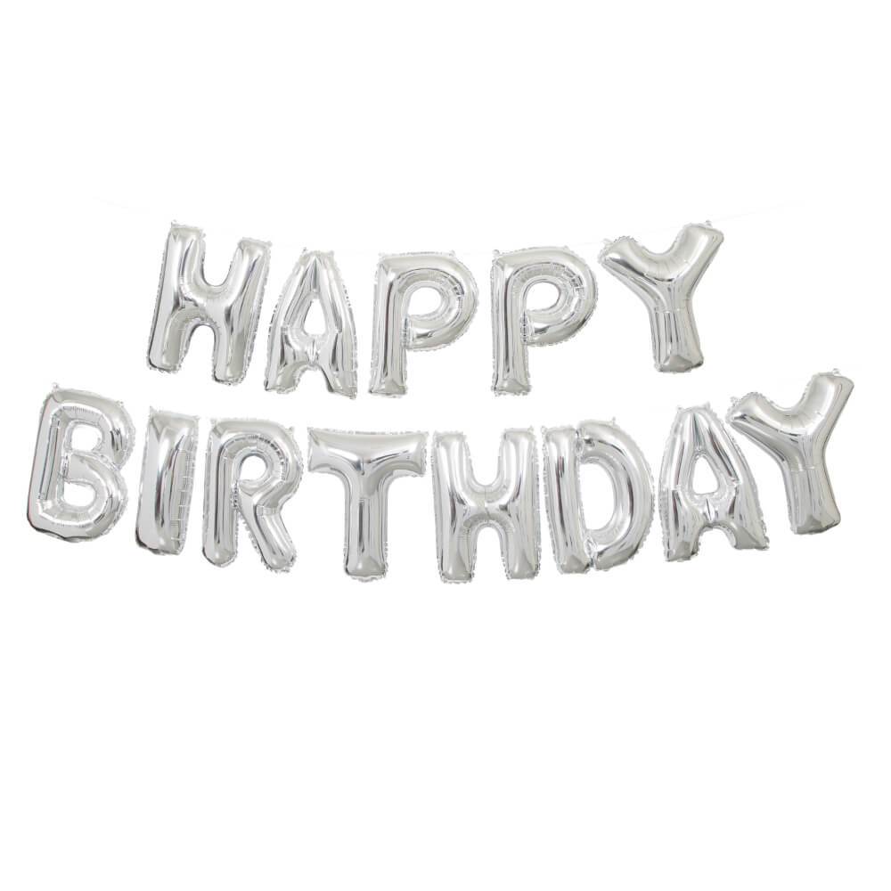 Foil Letter Balloon Banner Kit 14in, Silver Happy Birthday 