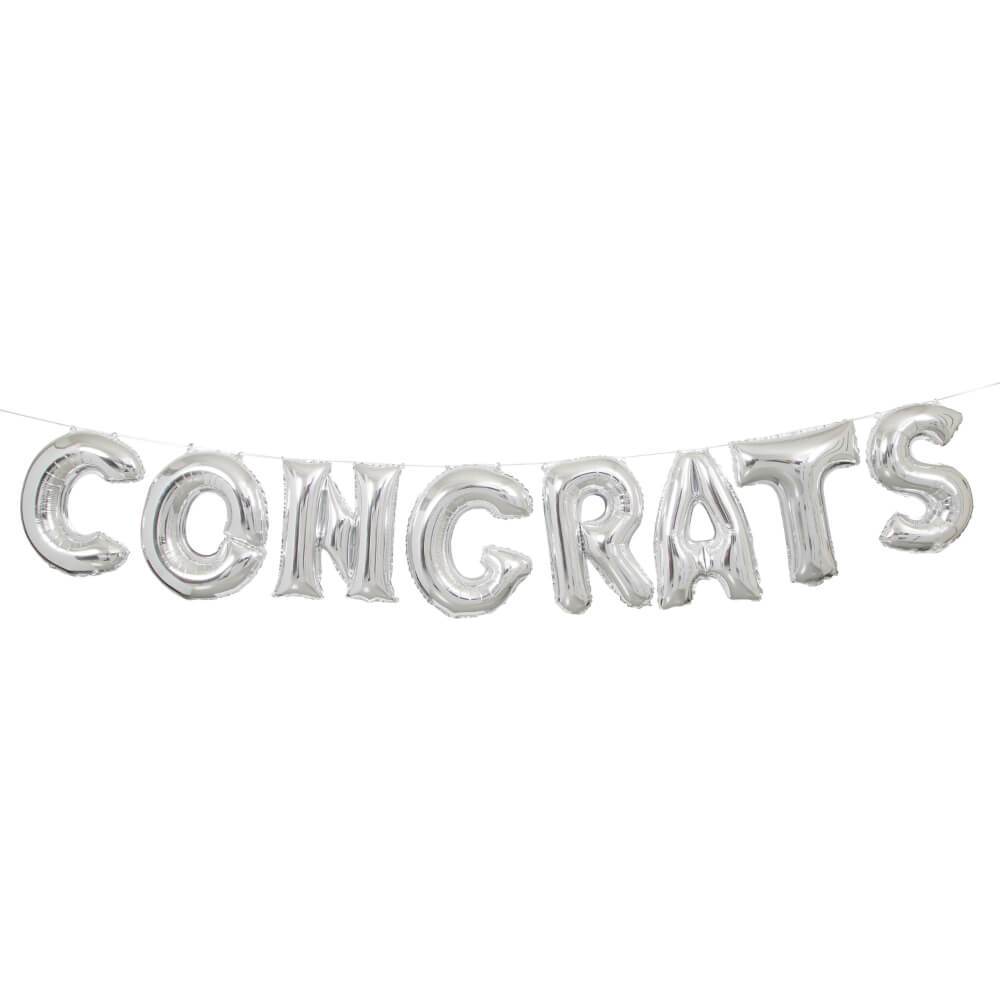 Foil Letter Balloon Banner Kit 14in, Silver Congrats 