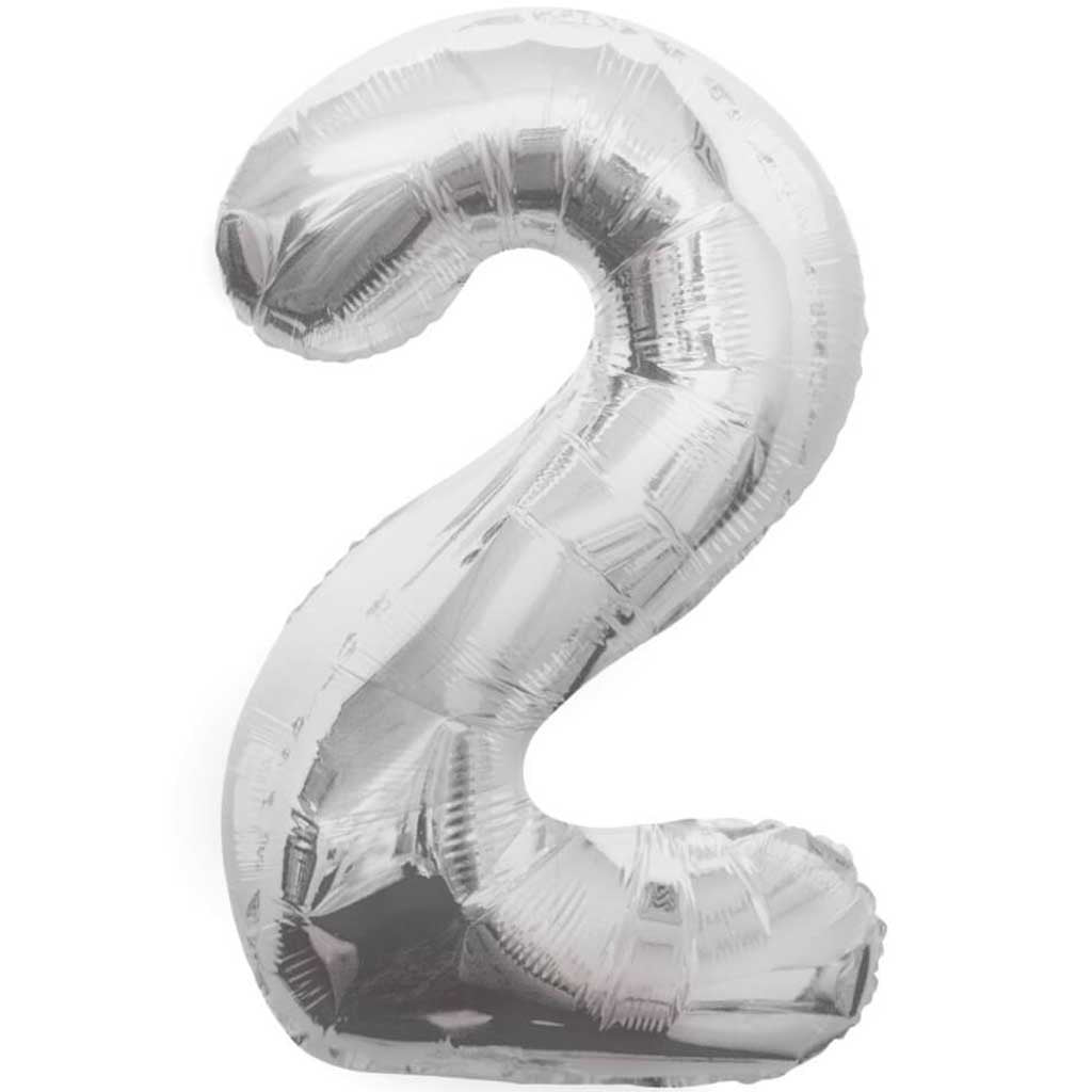 Silver Number 2 Shaped Foil Balloon, 34in 