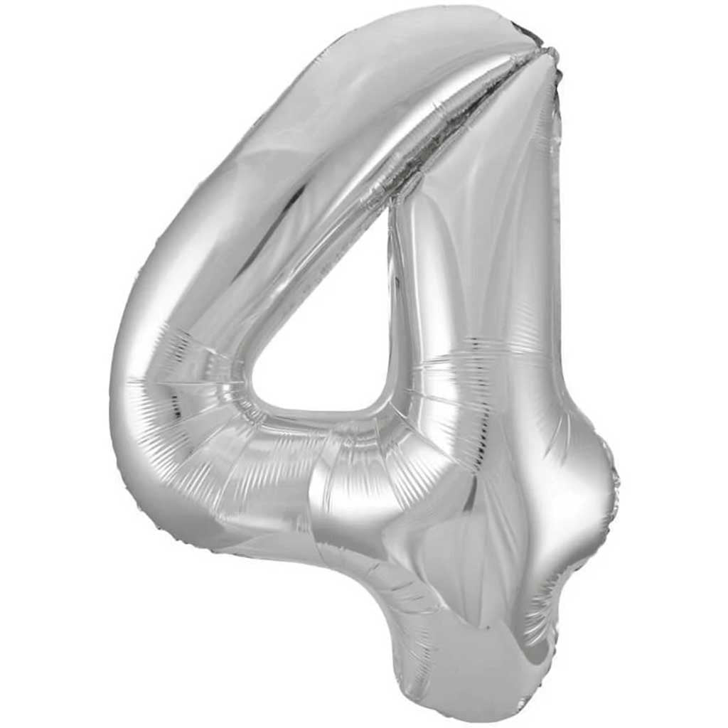 Silver Number 4 Shaped Foil Balloon, 34in 