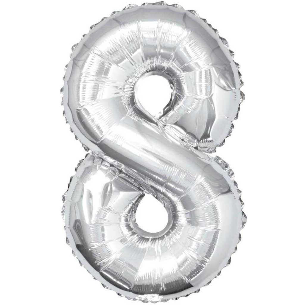 Silver Number 8 Shaped Foil Balloon, 34in 