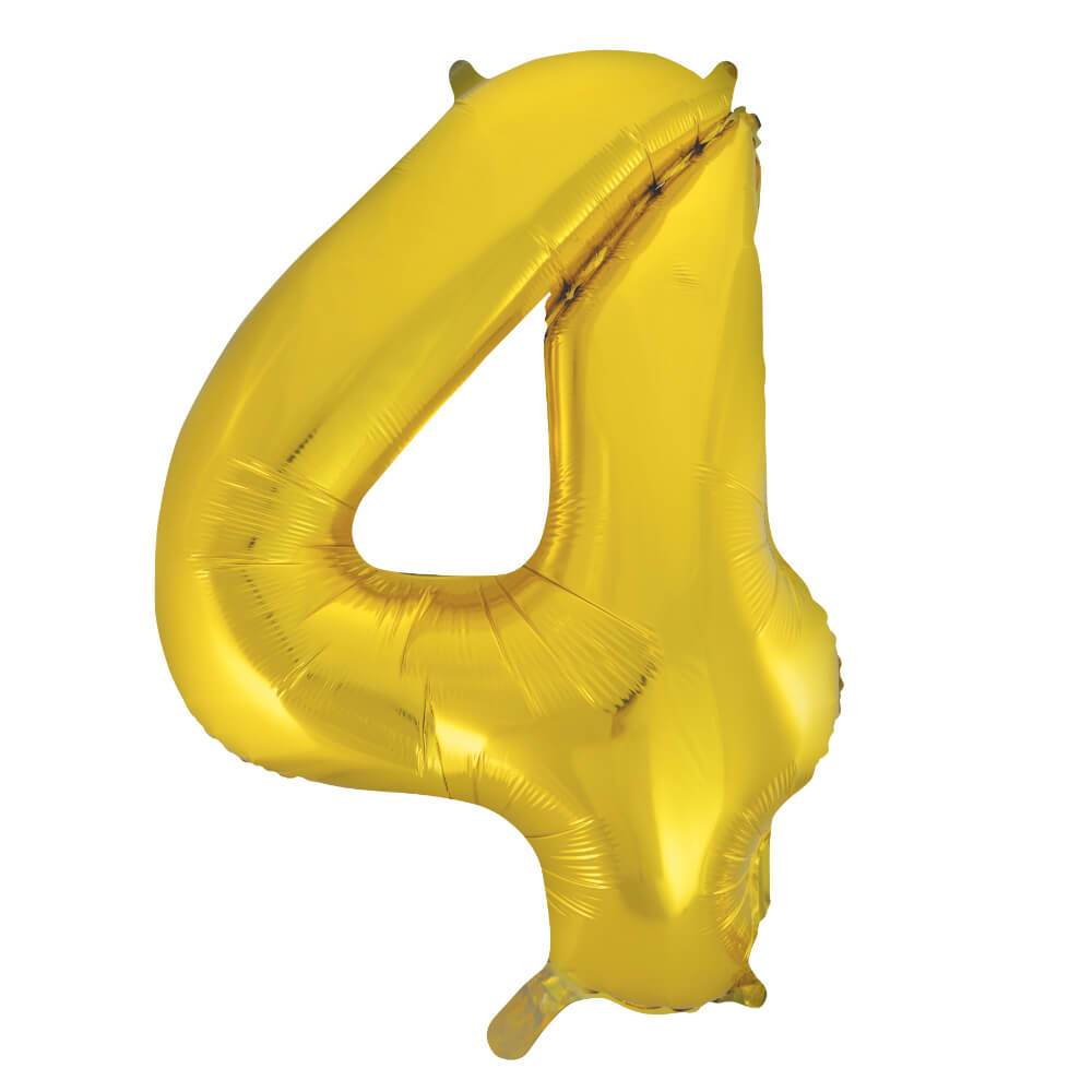 Gold Number 4 Shaped Foil Balloon, 34in 