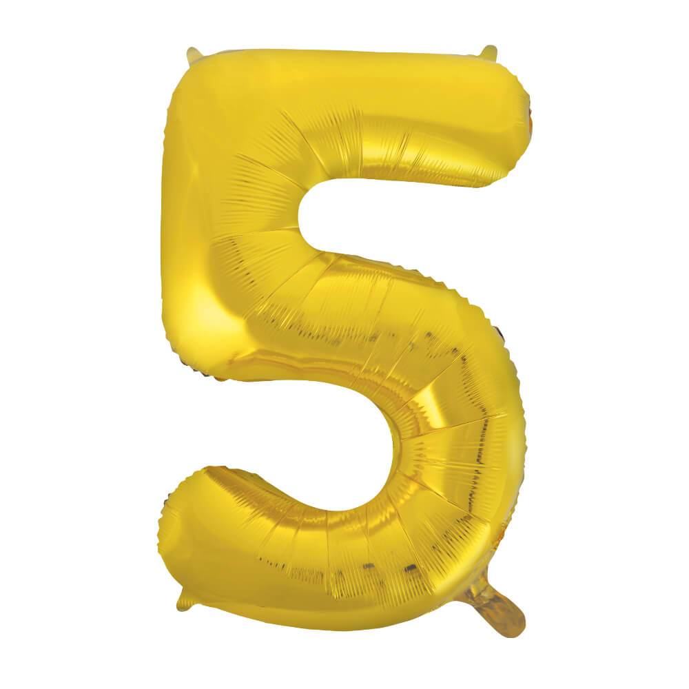 Gold Number 5 Shaped Foil Balloon, 34in 