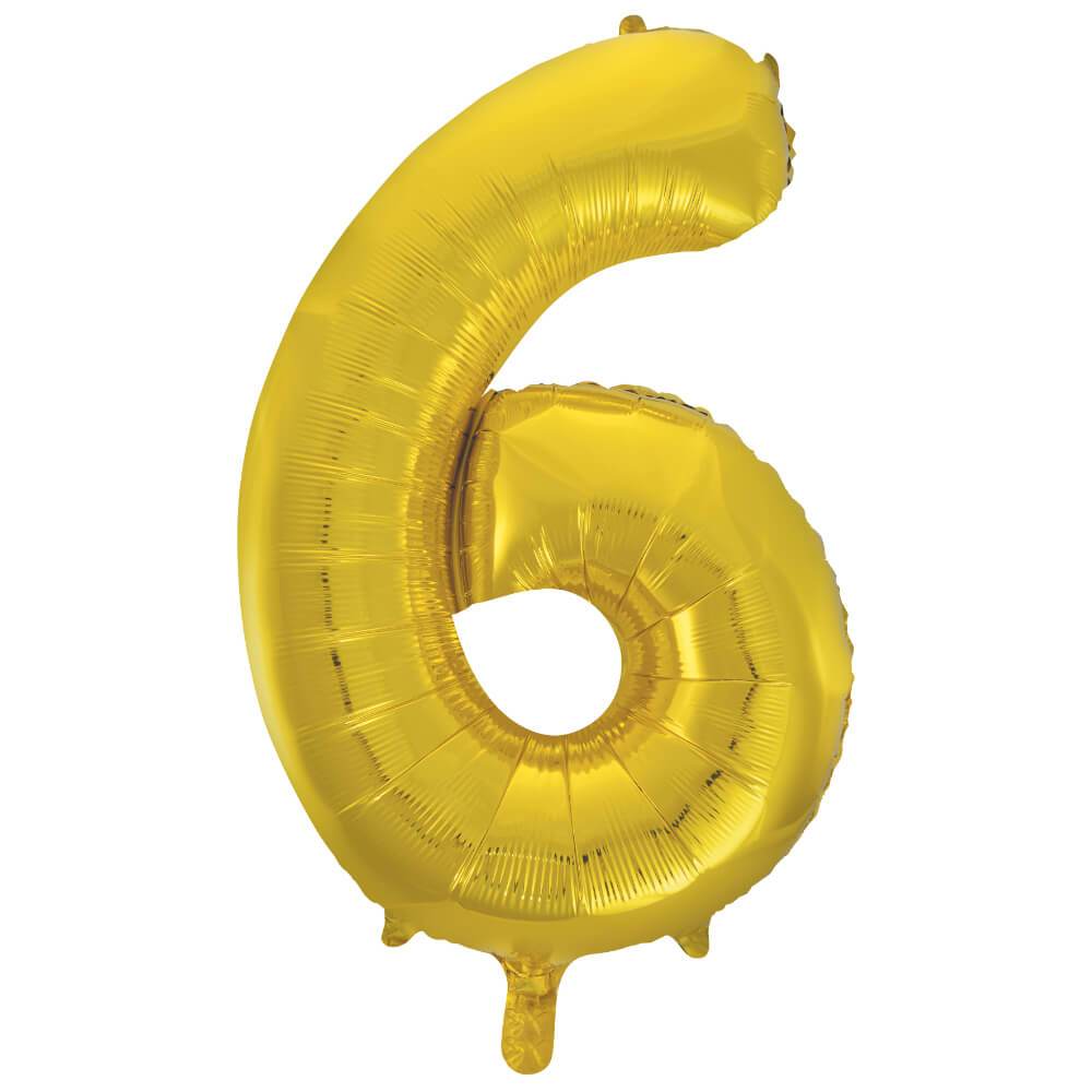 Gold Number 6 Shaped Foil Balloon, 34in 