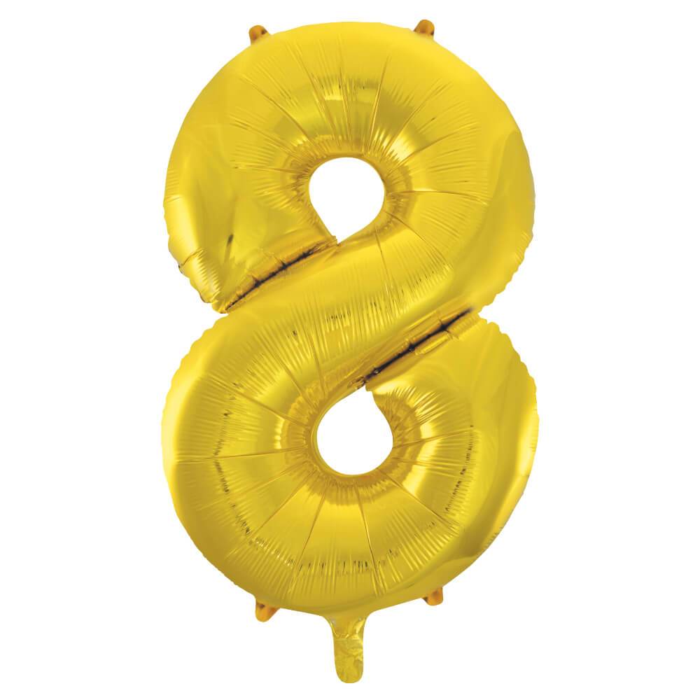 Gold Number 8 Shaped Foil Balloon, 34in 