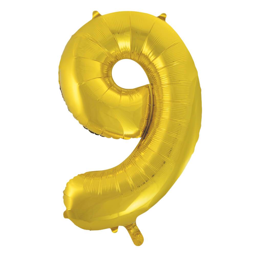 Gold Number 9 Shaped Foil Balloon, 34in 