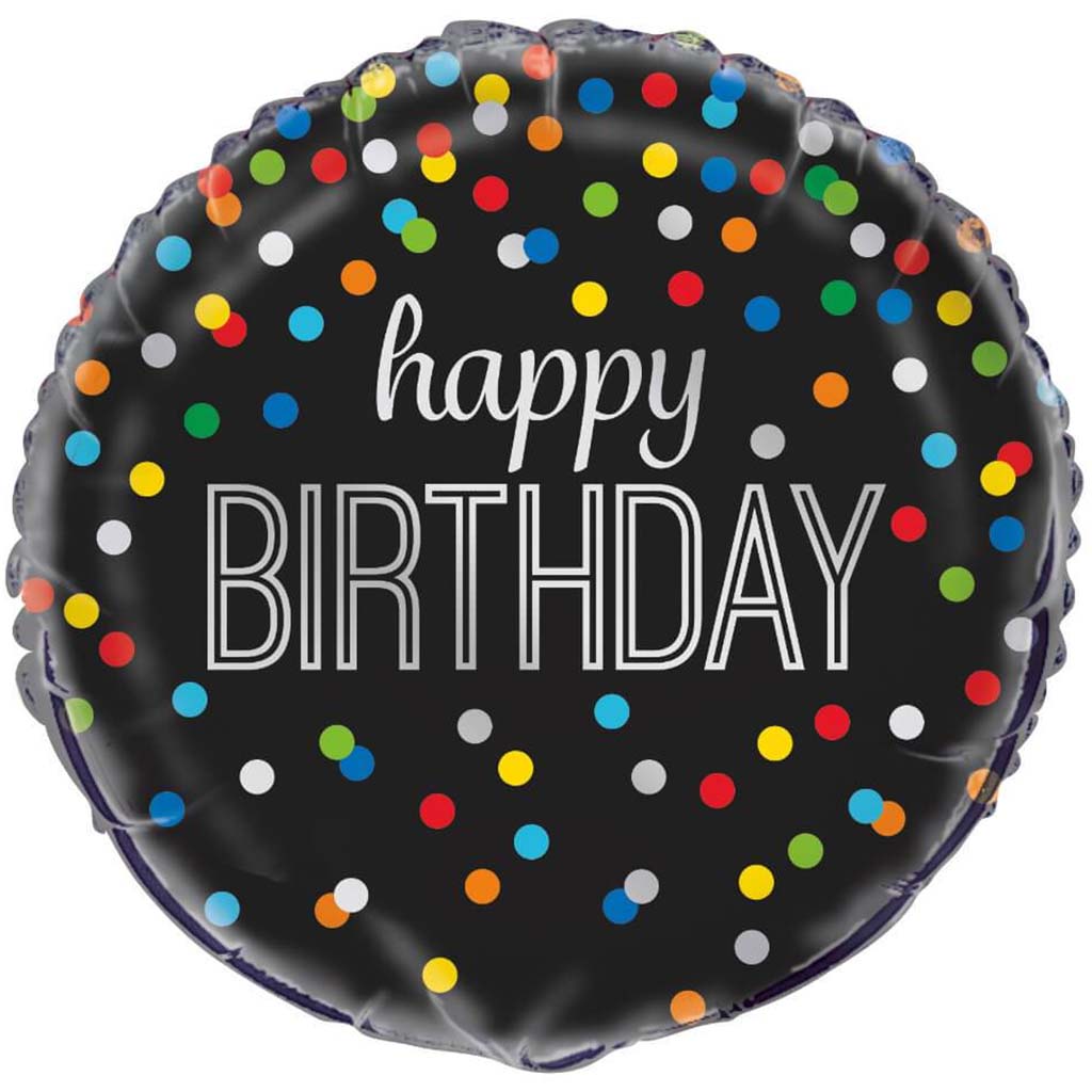 Black Rainbow Dot Happy Birthday Foil Balloon, 18in 