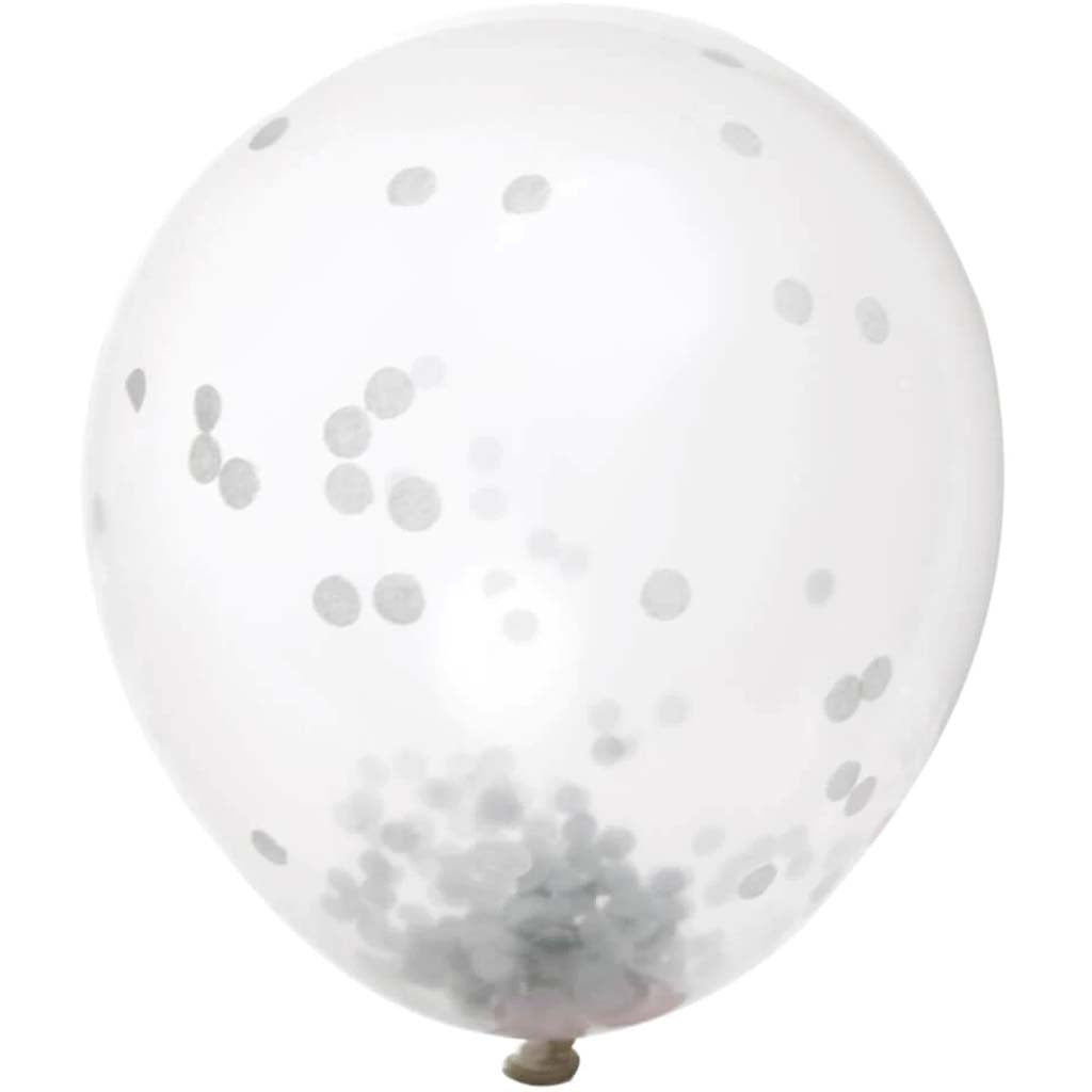 BALLOON Clear Latex 12in 6ct, with Silver Confetti 
