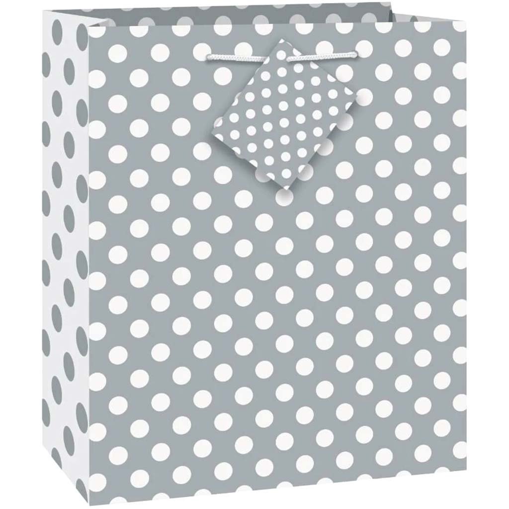 Gift Bag Medium, Silver Dots 