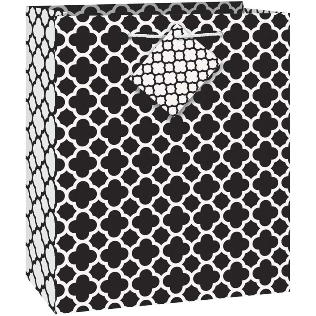 Gift Bag Medium, Midnight Black Quatrefoil 