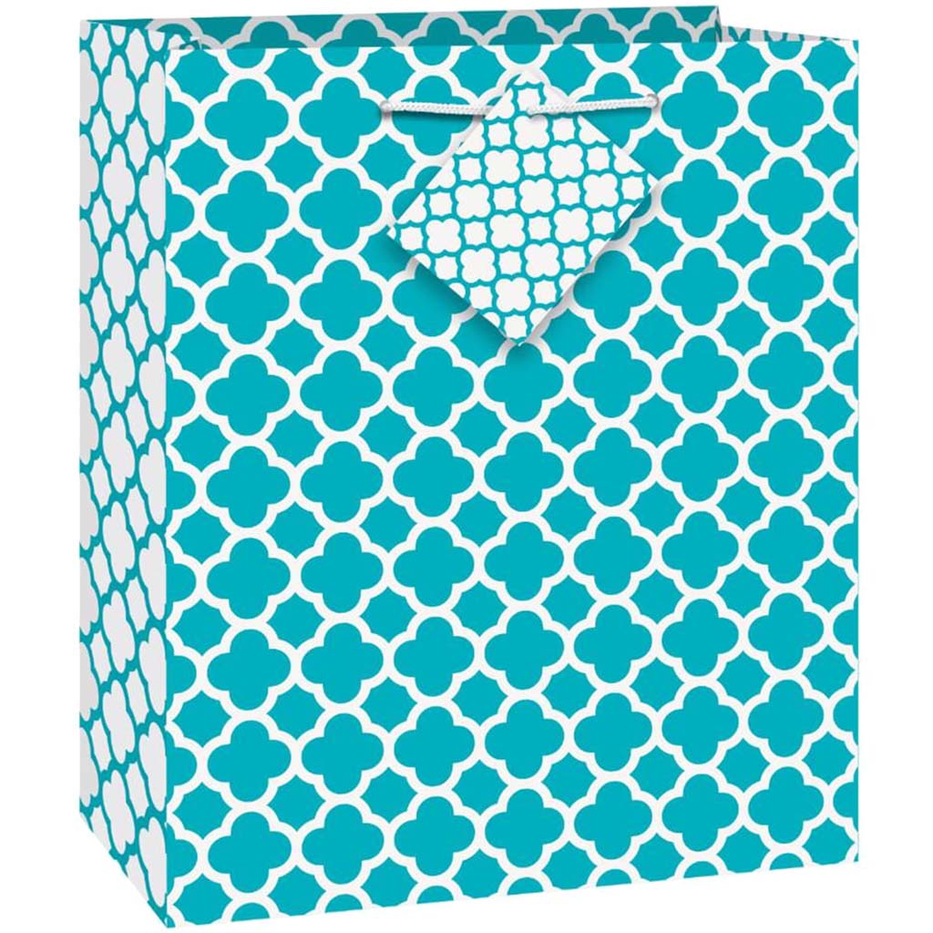 Caribbean Teal Quatrefoil Gift Bag Medium, 