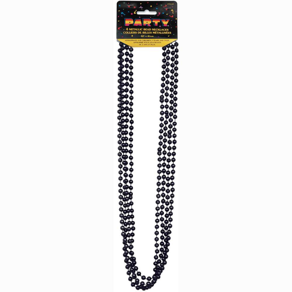 Bead Necklaces 32in 4ct, Black Metallic 