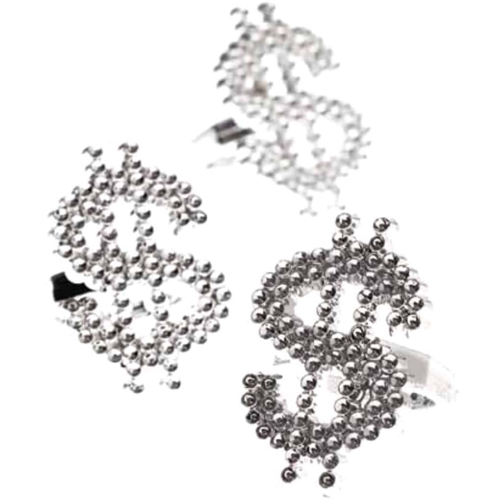 12 Plastic Money Sign Bling Dollar Rings 