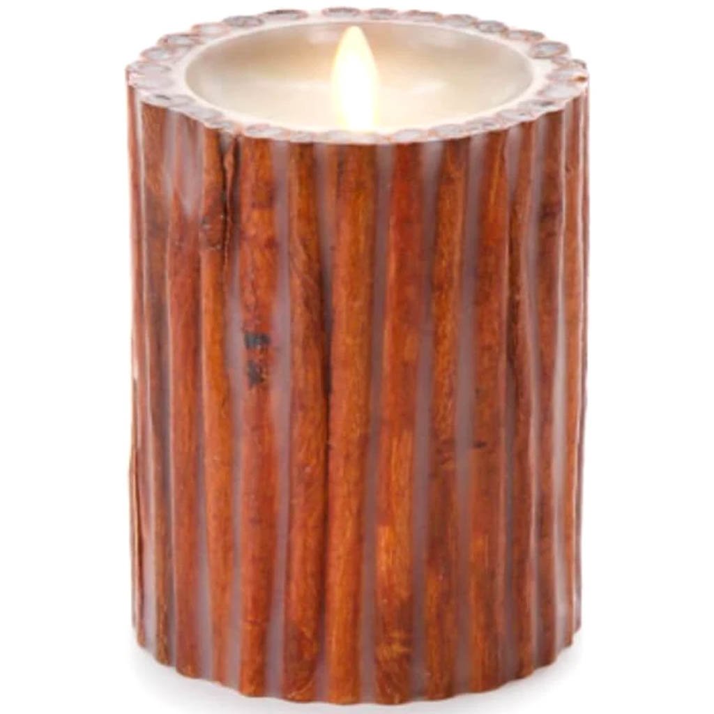 Luminara Flameless Pillar Candle Embedded with Cinnamon Sticks 5in 