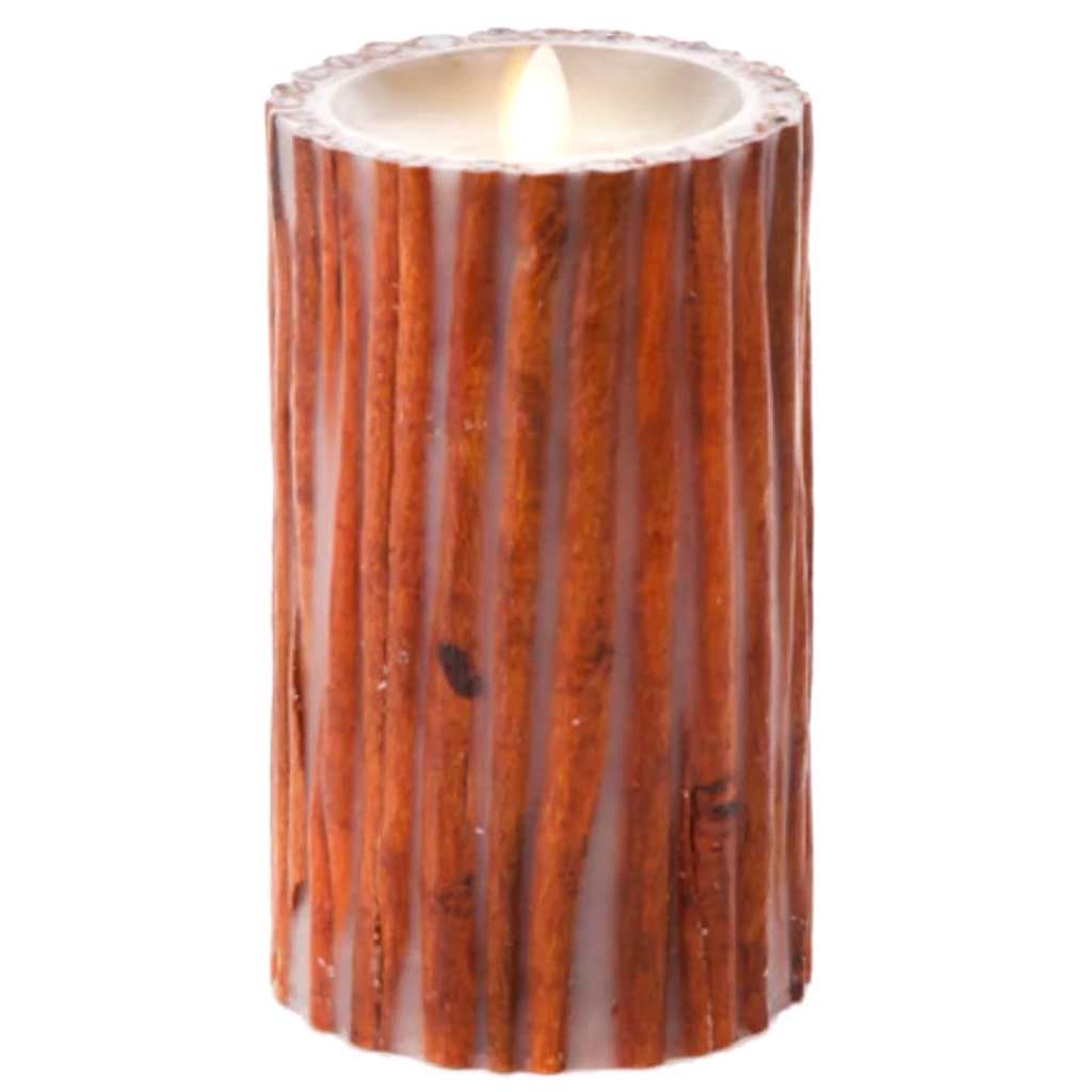 Luminara Flameless Pillar Candle Embedded with Cinnamon Sticks 7in 