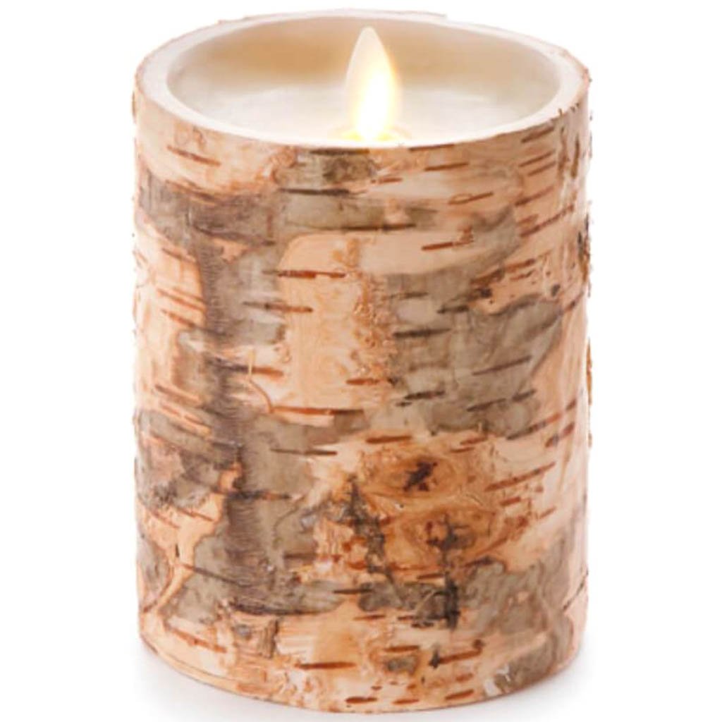 Luminara Flameless Pillar Candle Embedded with Birch 5in 