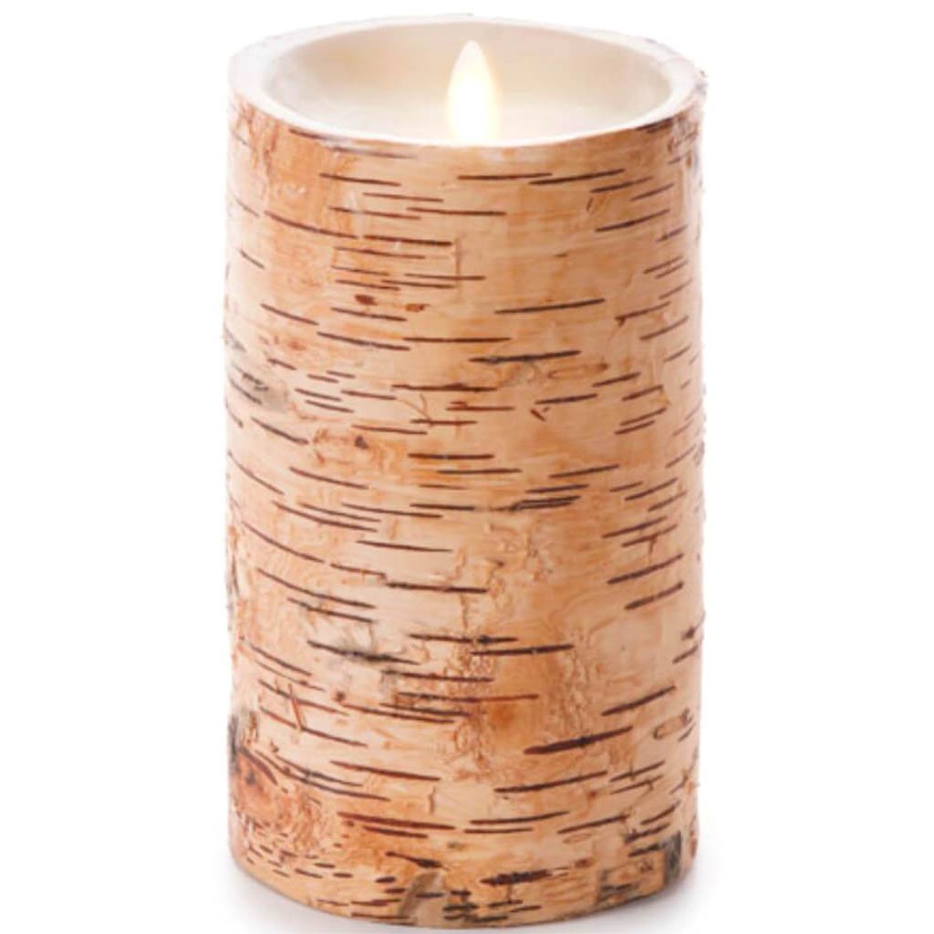 Luminara Flameless Pillar Candle Embedded with Birch 7in 