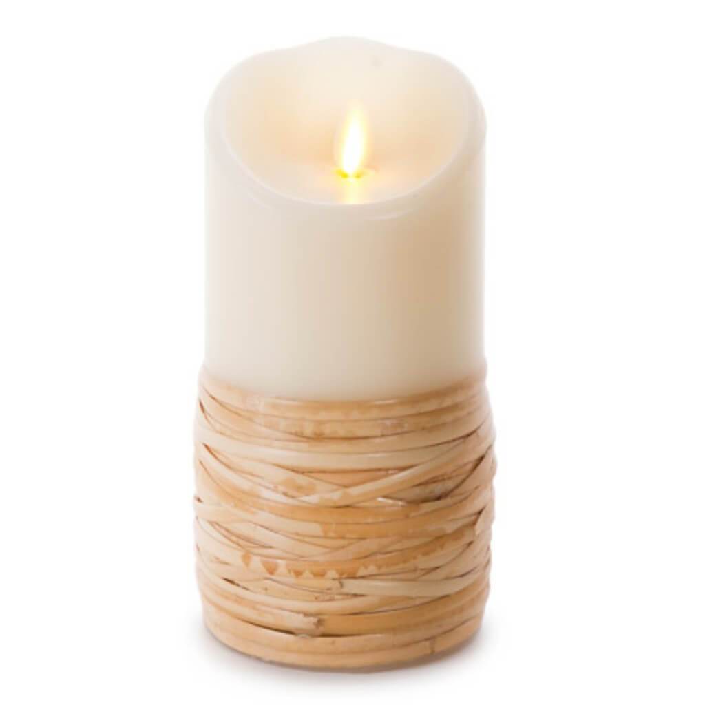 CANDLE PILLAR FLAMELESS REED WRAPPED 3.5X5IN 