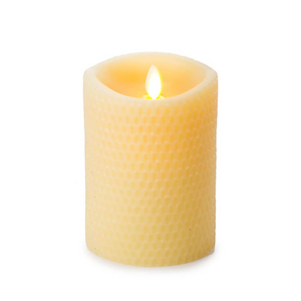 CANDLE PILLAR FLAMELESS BEESWAX TEXTURED 3.5X5IN 