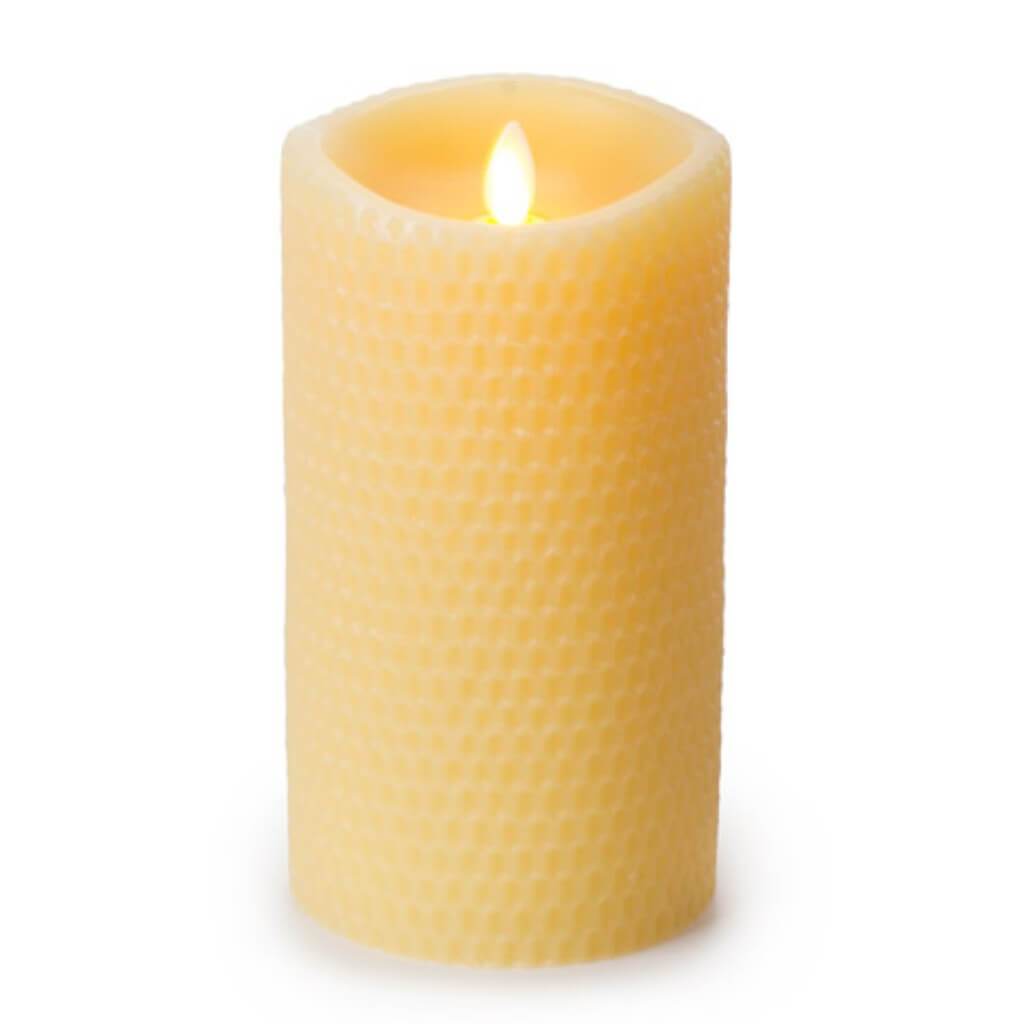 CANDLE PILLAR FLAMELESS BEESWAX TEXTURED 3.5X5IN 