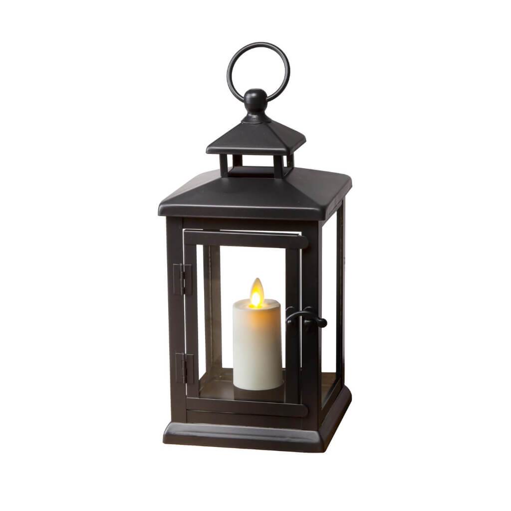 LANTERN W/FLAMELESS VOTIVE BLACK CANDLE 5.1875X11IN 