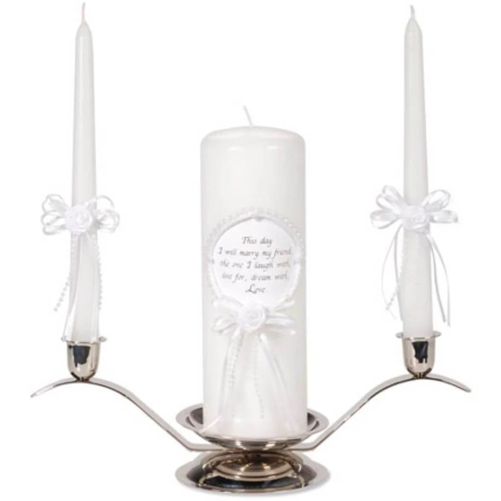 Victoria Lynn Unity Candle Set with Verse Pearl Finish