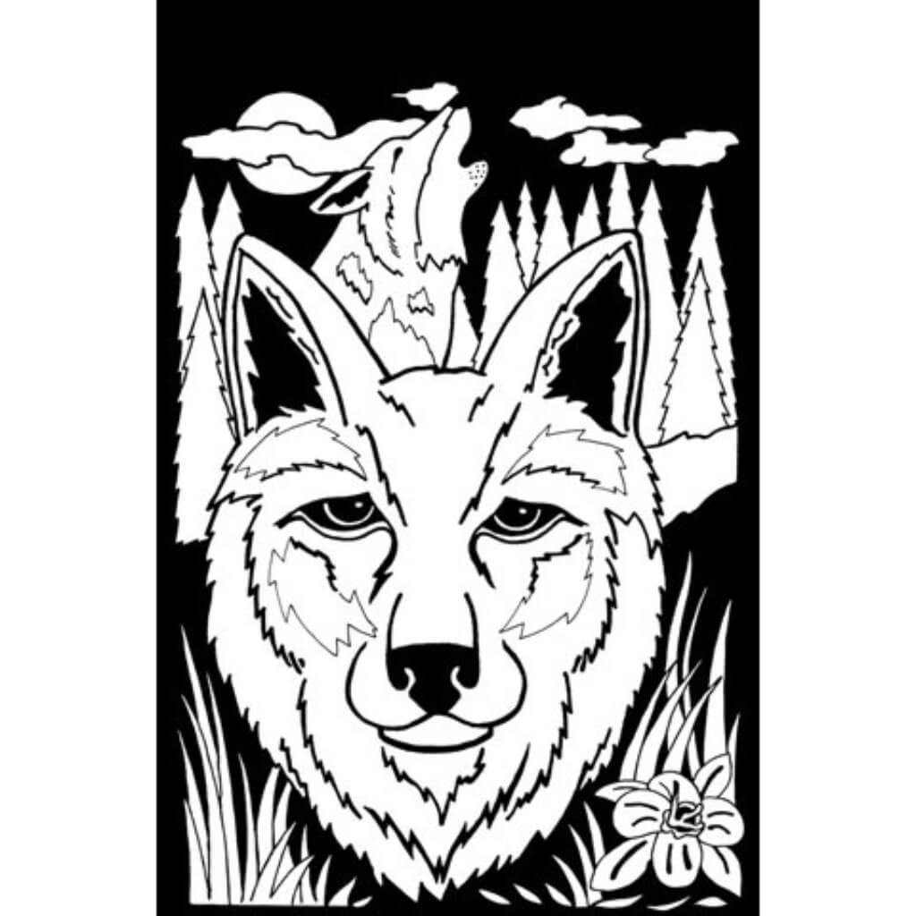 Velvet Color-In Poster Wolf 6 x 9 inches 