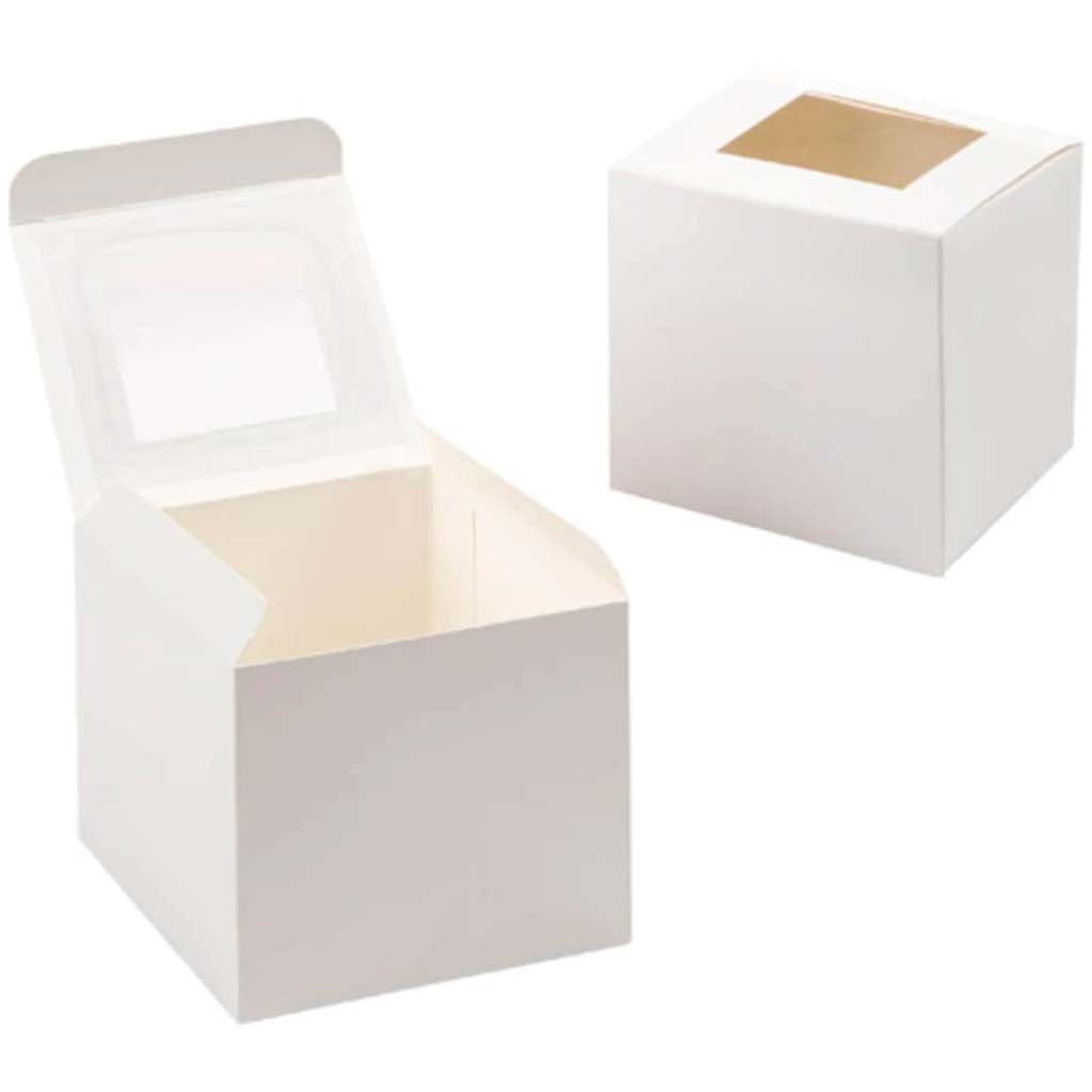 CUPCAKE BOX WITH WINDOW SQUARE WHITE 12PCS 3.5IN 