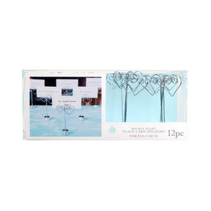 Wire Place Card Holder Double Heart Silver 12 pieces