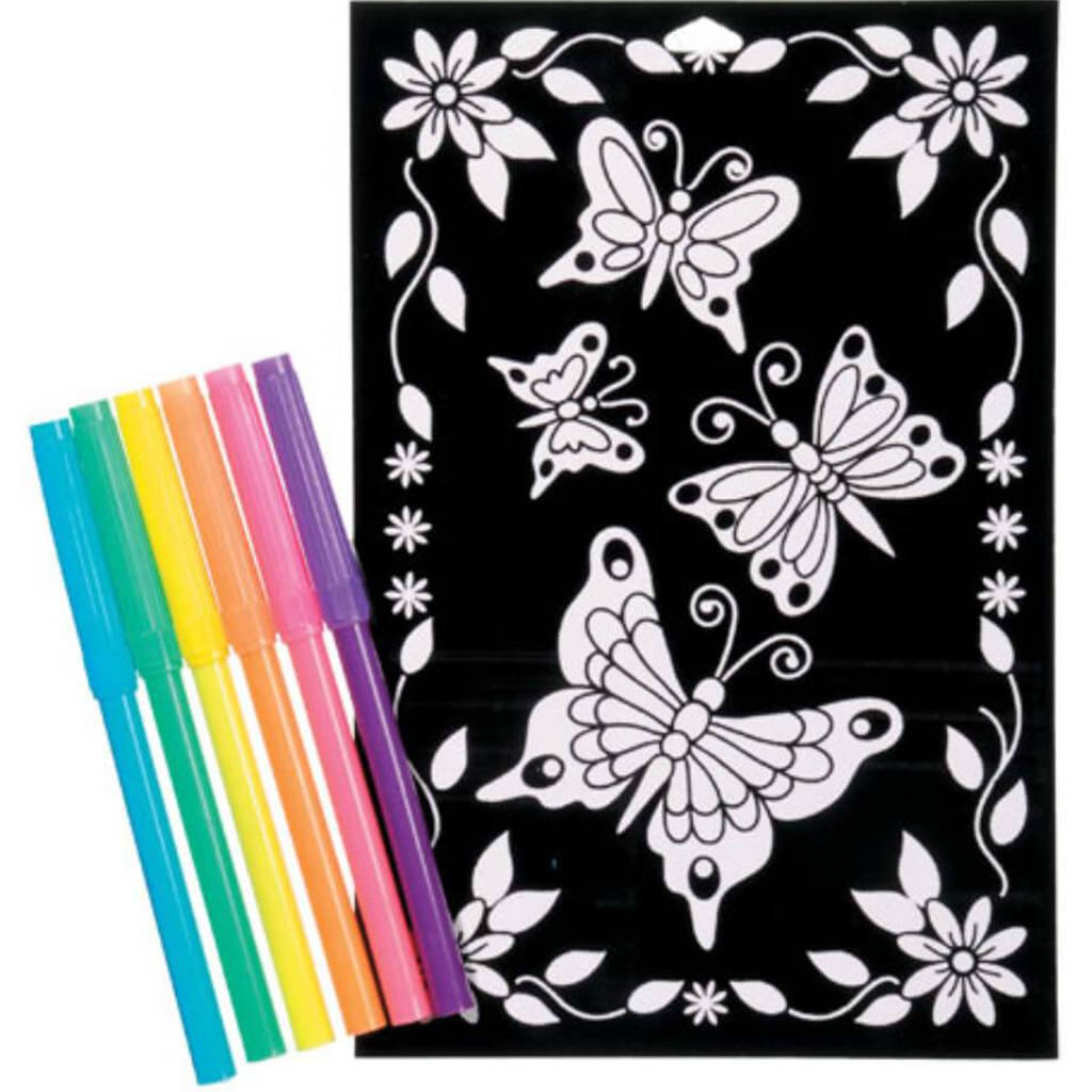 Velvet Color-In Poster with Markers Butterflies 