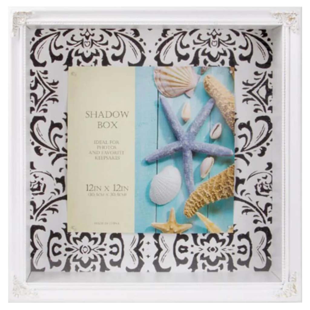 Shadow Box with Ornate Corners White 12 x 12 inches 