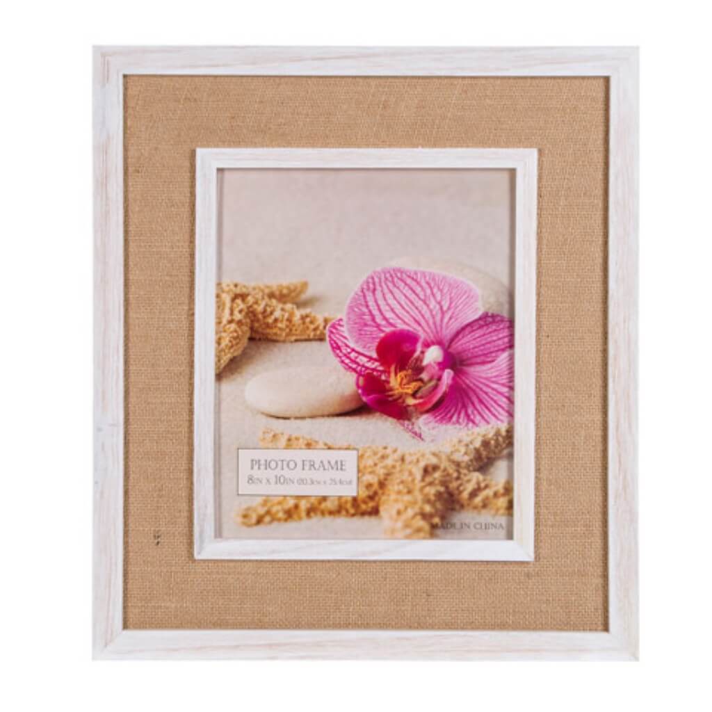 WALL FRAME WITH BURLAP MATTING WHITE/NATURAL 8X10IN 