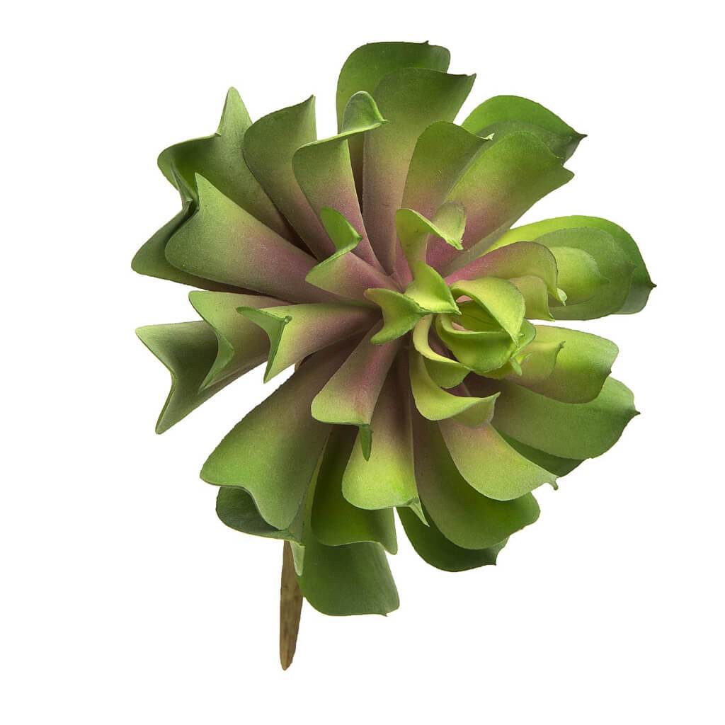 FAUX SUCCULENT LOTUS ROSETTE GREEN W/PINK CENTER 4IN 