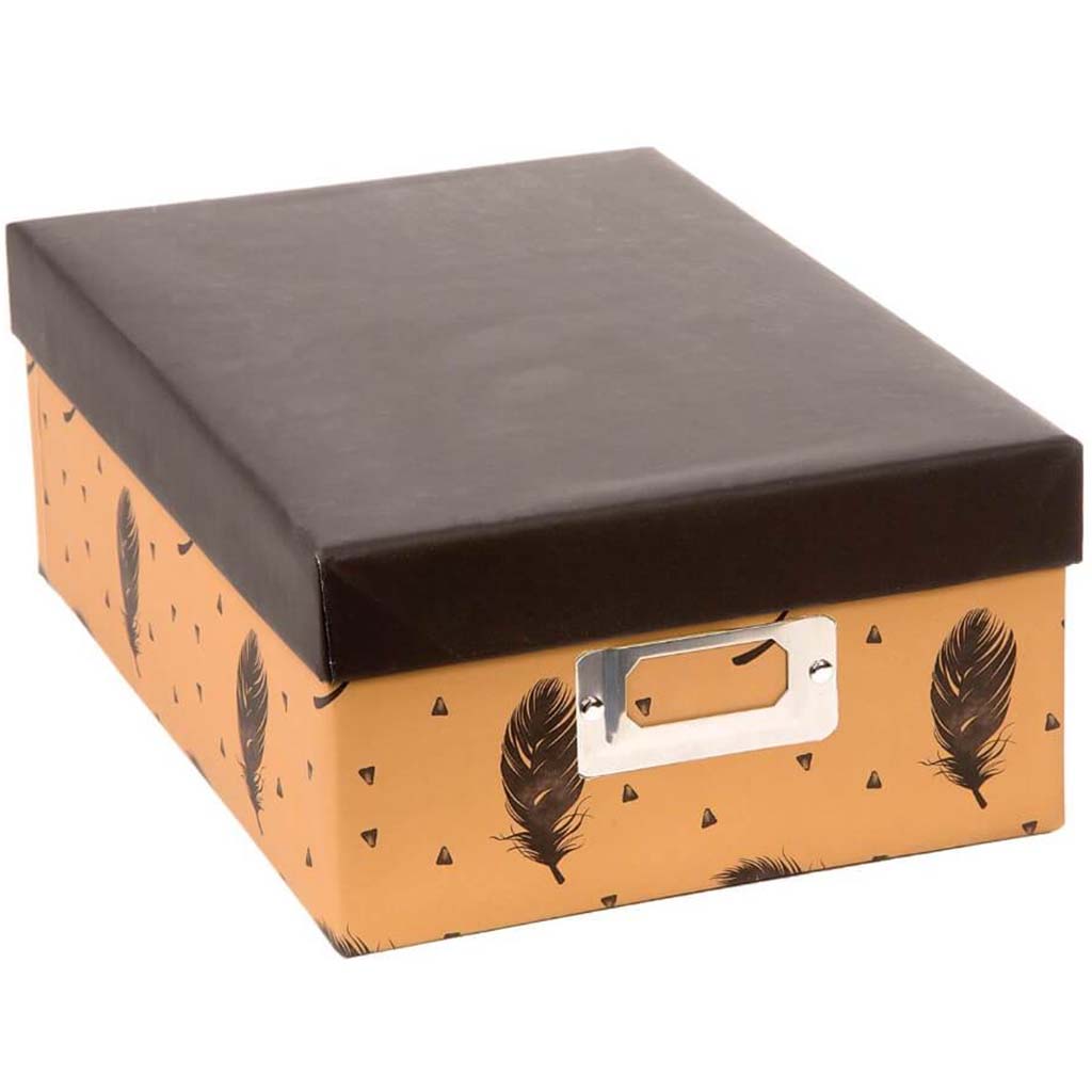 PHOTO BOX KRAFT W BLK FEATHERS 