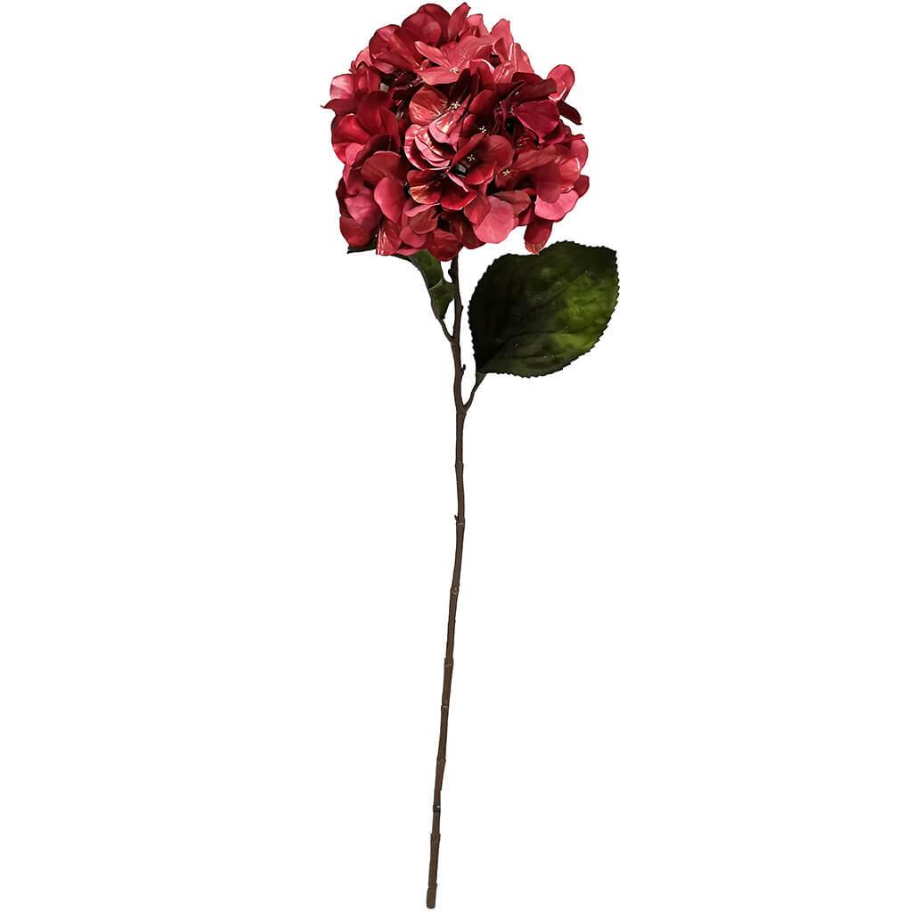 Christmas Long Stem Hydrangea Mettalic Red