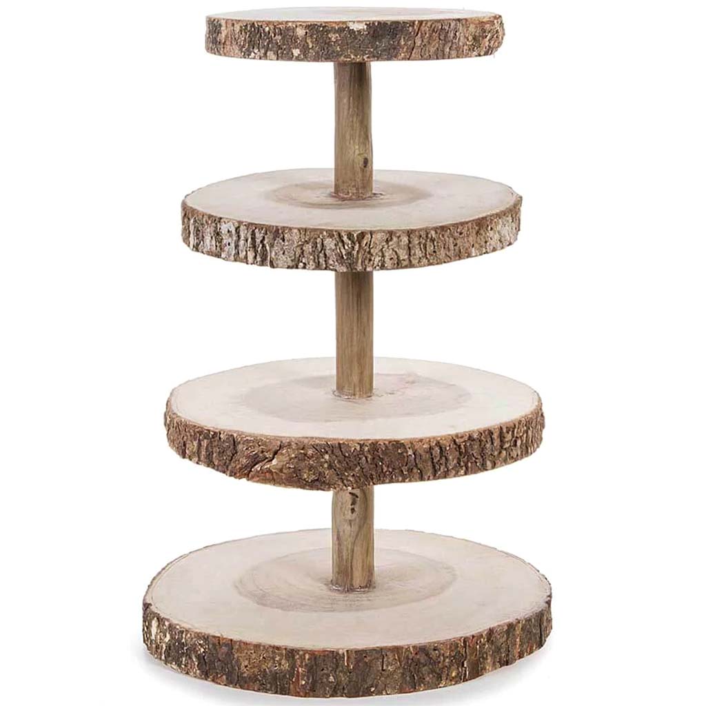 Cupcake Stand Rustic Slice Wood 12x16.25in